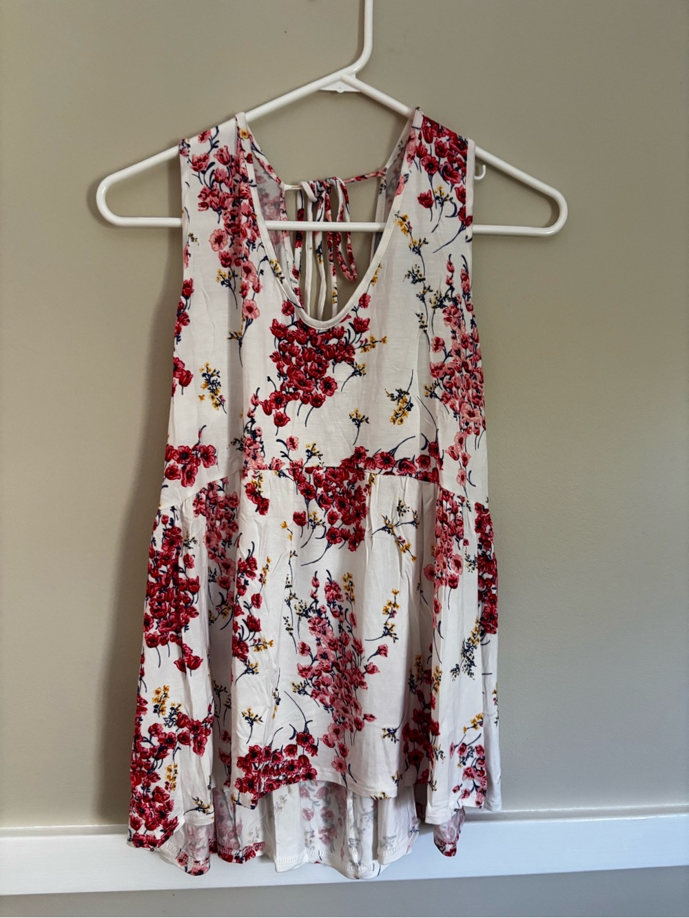 White Birch Floral Sleeveless Babydoll Tunic Top Medium Boho Flowy
